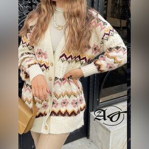 Mango Floral Cream Cardigan Sweater